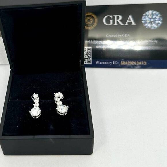 Moissanite Diamond Earrings Hanging Drop Studs 2.6 Ct Brilliant Round Cut - Picture 2 of 9